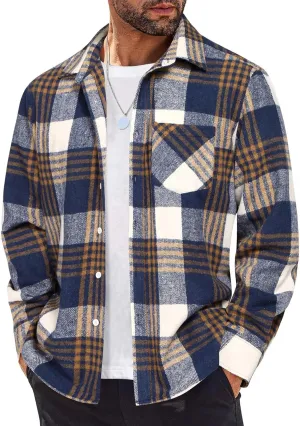 COOFANDY Mens Flannel Shirt Long Sleeve Lightweight Plaid Shirt Casual Button Down Shirts Jacket