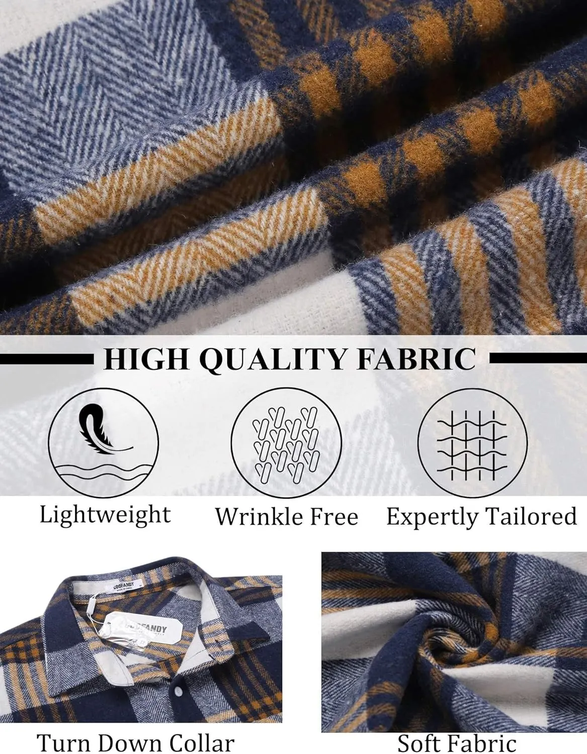 COOFANDY Mens Flannel Shirt Long Sleeve Lightweight Plaid Shirt Casual Button Down Shirts Jacket
