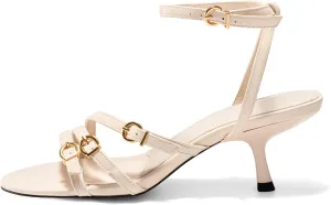 Coutgo Womens Kitten Low Heels Sandals Strappy Dress Shoes Open Toe Summer Party Wedding Shoes