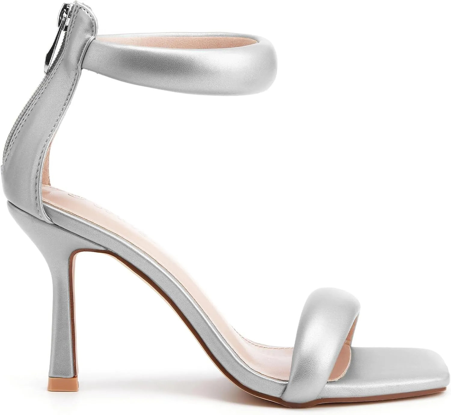Coutgo Women's One Strap Heeled Sandals Square Open Toe Stiletto Heels Ankle Buckle Strap Summer Pump Shoes