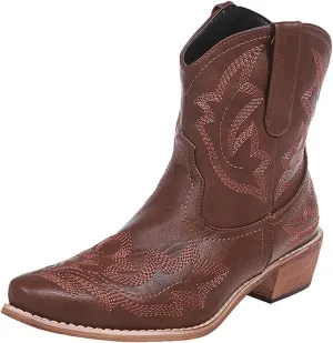 Cowboy Boots for Women Ankle Cowgirl Western Booties Stitched Embroidered Pointed Toe Classic Short Boots