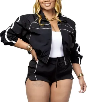 cu4eve 2 Piece Workout Sets For Women Going Out Casual Gym Cropped Jacket And Lounge Athletic Jogger Shorts Sweat Suits