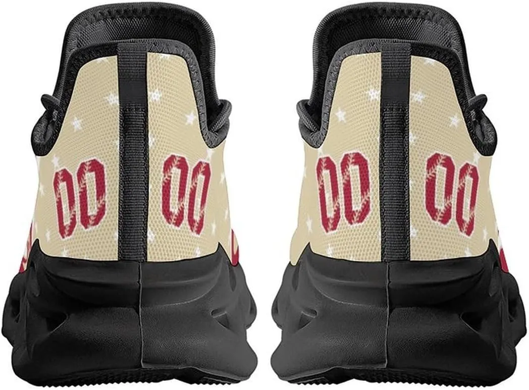 Custom Baseball Sneakers City Sports Slip-on Shoes Personalized Name Number, Gifts for Baseball Fans Men Women