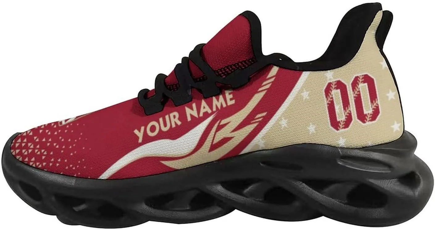 Custom Baseball Sneakers City Sports Slip-on Shoes Personalized Name Number, Gifts for Baseball Fans Men Women
