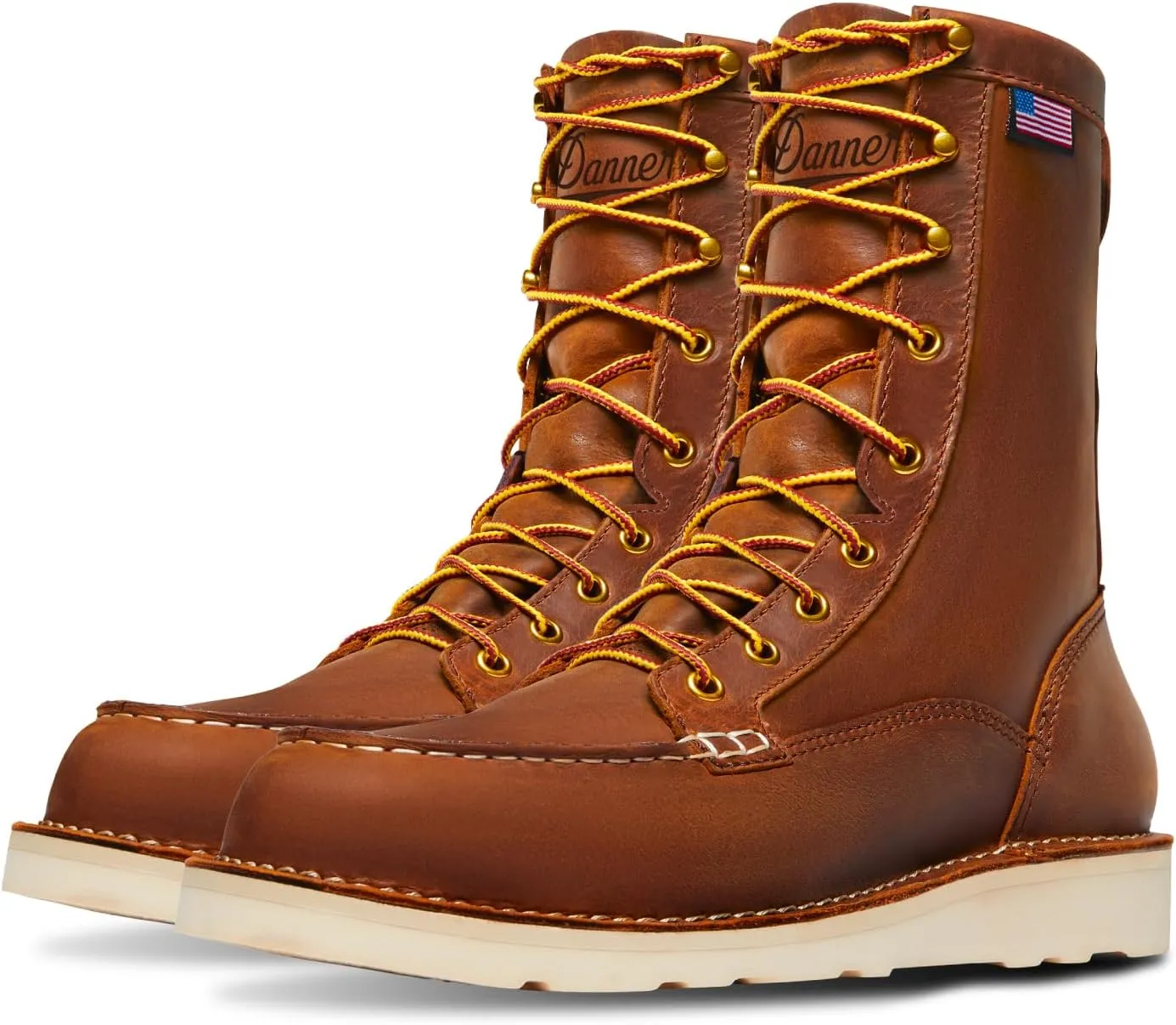 Danner 8” Bull Run Moc Toe Work Boots for Men - Durable Full-Grain Leather with Non Slip Wedge Outsole and 3-Density Cushion Footbed, EH Resistant