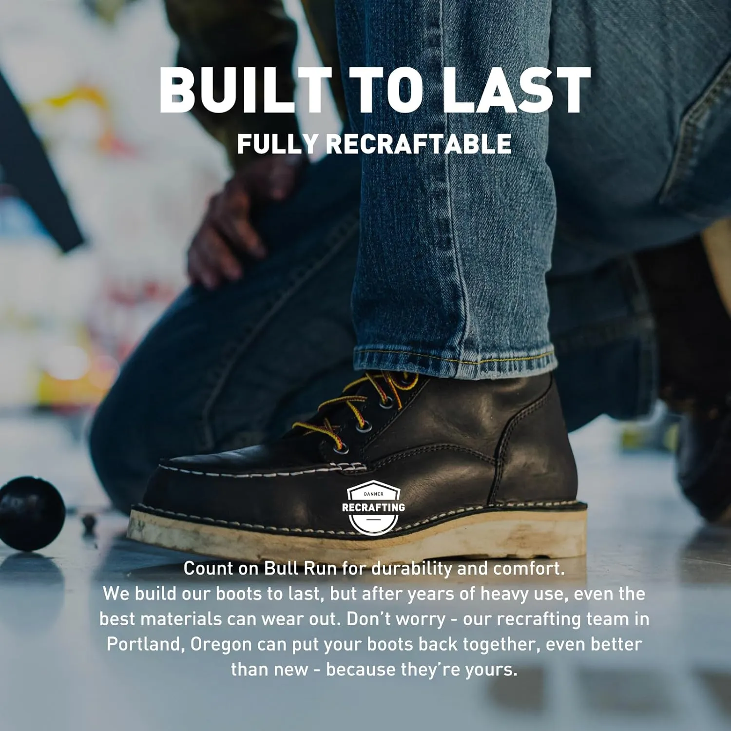 Danner 8” Bull Run Moc Toe Work Boots for Men - Durable Full-Grain Leather with Non Slip Wedge Outsole and 3-Density Cushion Footbed, EH Resistant