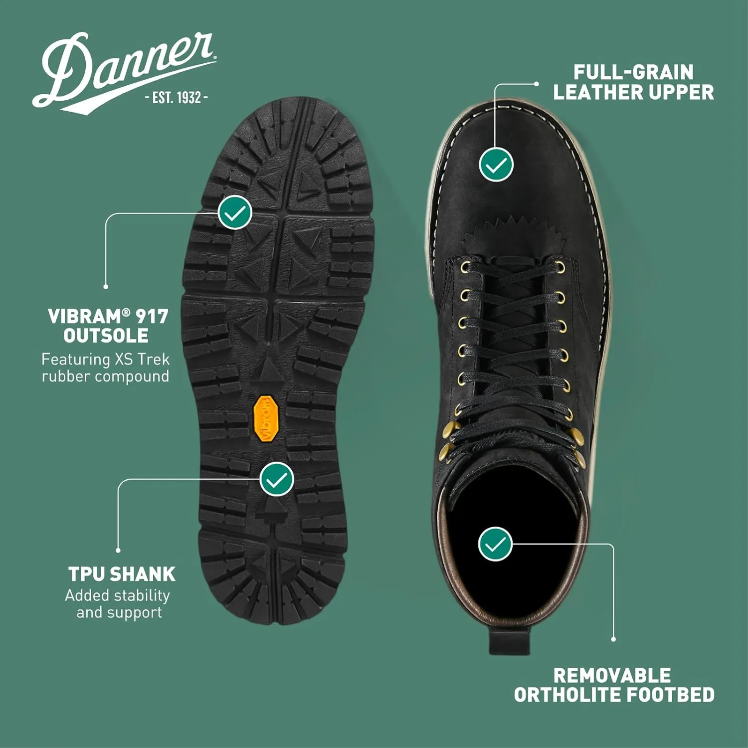 Danner Logger 917 6" Waterproof Hiking Boots for Men - Full-Grain Leather with Breathable Gore-Tex, Vibram SPE Midsole, and 917 Traction Outsole