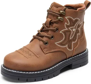 DREAM PAIRS Boys Girls Combat Ankle Boots Cowboy Cowgirl Western Embroidered Side Zipper Booties Toddler/Little Kid/Big Kid