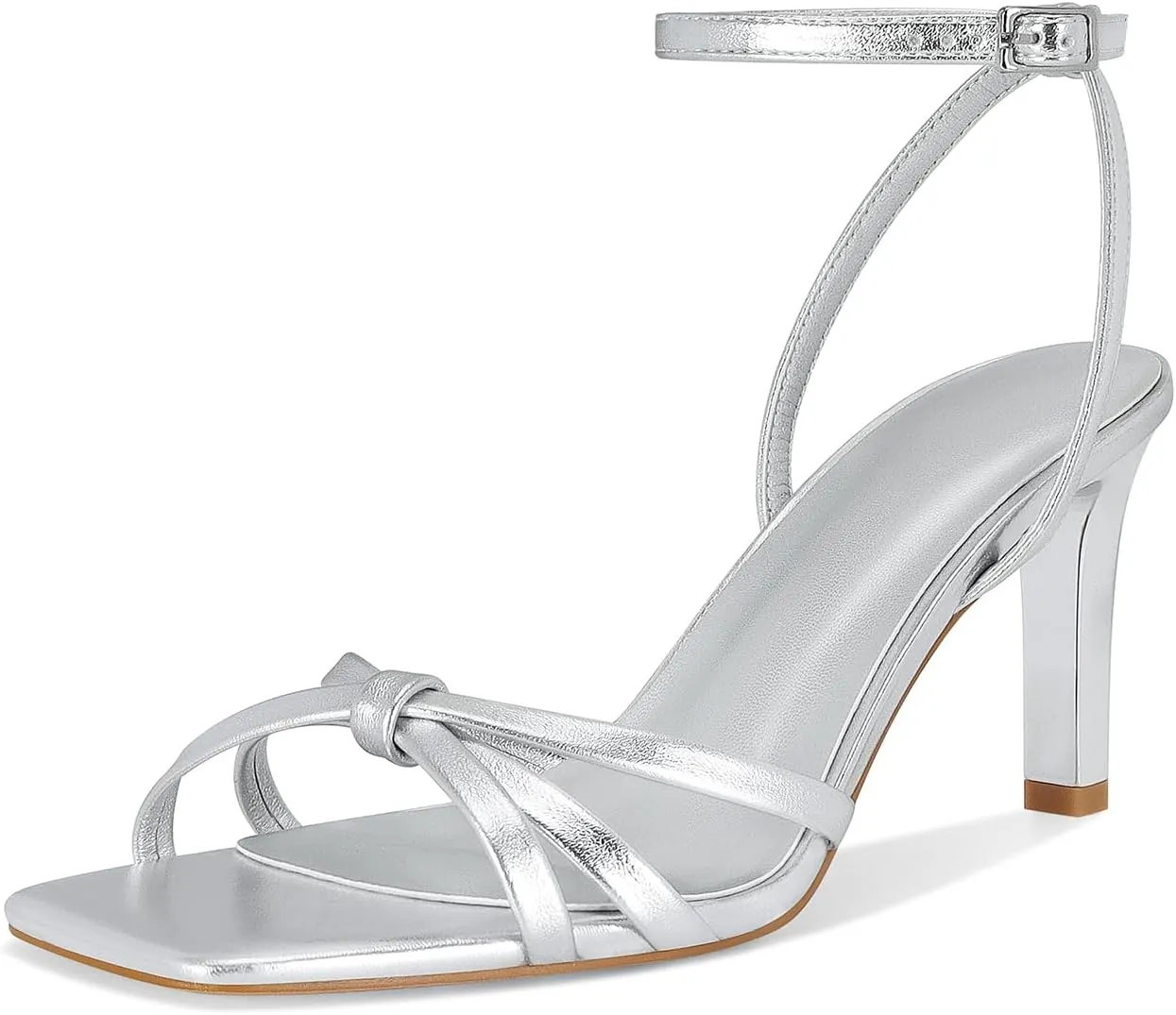 Dsevht Gold Heels for Women Dressy Gold Strappy Bow Heeled Sandals Square Open Toe High Heels Sexy Metallic Dress Shoes for Wedding