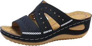 Eduavar Sandals for Women 2023, Womens Sandals Wedge Sandals Slip-On Open Toe Sandals Comfy Vintage Sandals Shoes