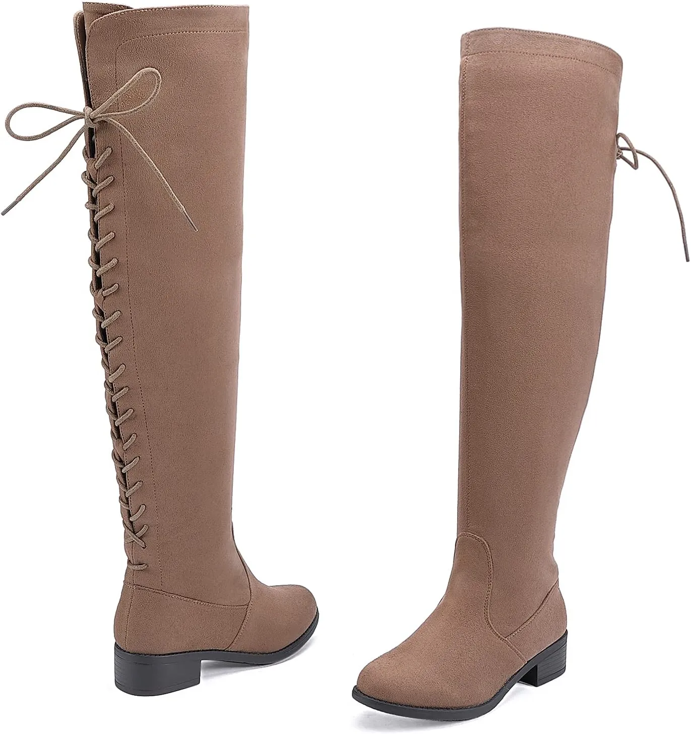 EETTARO Women's Over The Knee Boot Fashion Lace Up Tight High Boots Side Zip Block Heel Riding Booties