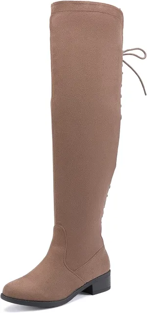 EETTARO Women's Over The Knee Boot Fashion Lace Up Tight High Boots Side Zip Block Heel Riding Booties