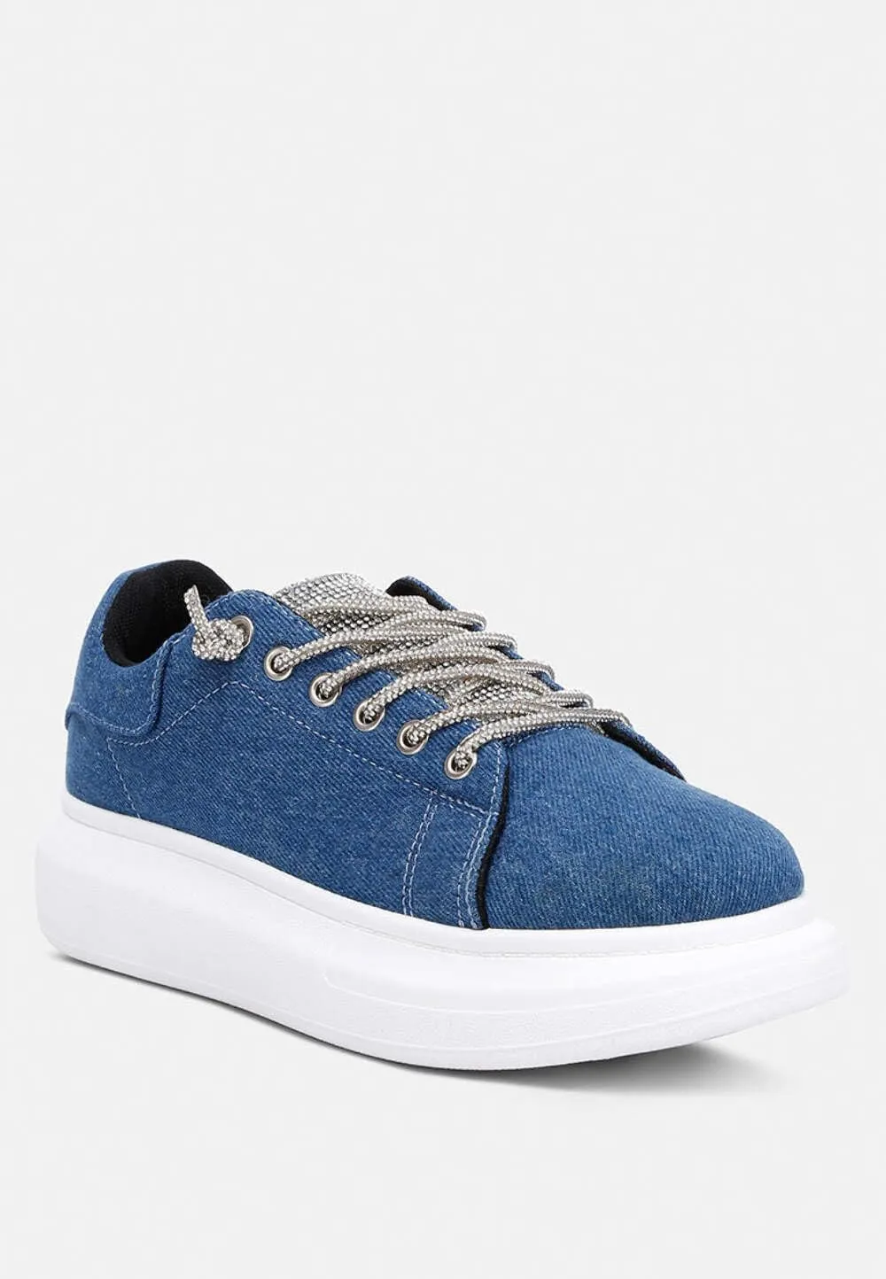 ENA Rhinestone Embellished Denim Sneakers