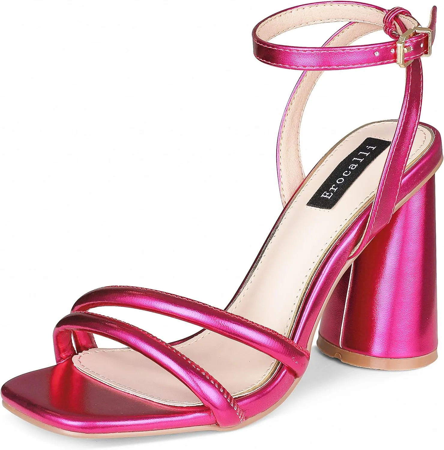 Erocalli Gold Heels Strappy Sandals Square Open Toe Ankle Strap High Heel Sandals Comfort Dress Party Wedding Shoes