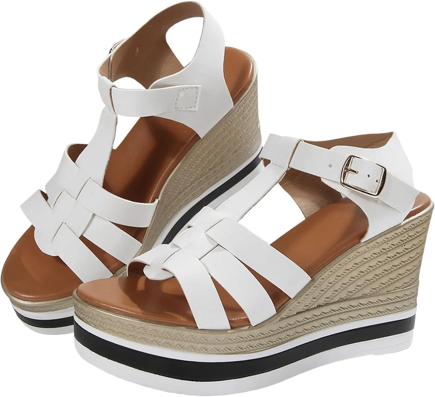 Espadrilles Platform Sandals for Womens 2025 Orthopedic Open Toe T-Strap Hollow Out Strappy Sandal Summer Arch Support Mid Wedge Heel Shoes Ladies Cushion Footbed Non-Slip Shoe for Outdoor Indoor