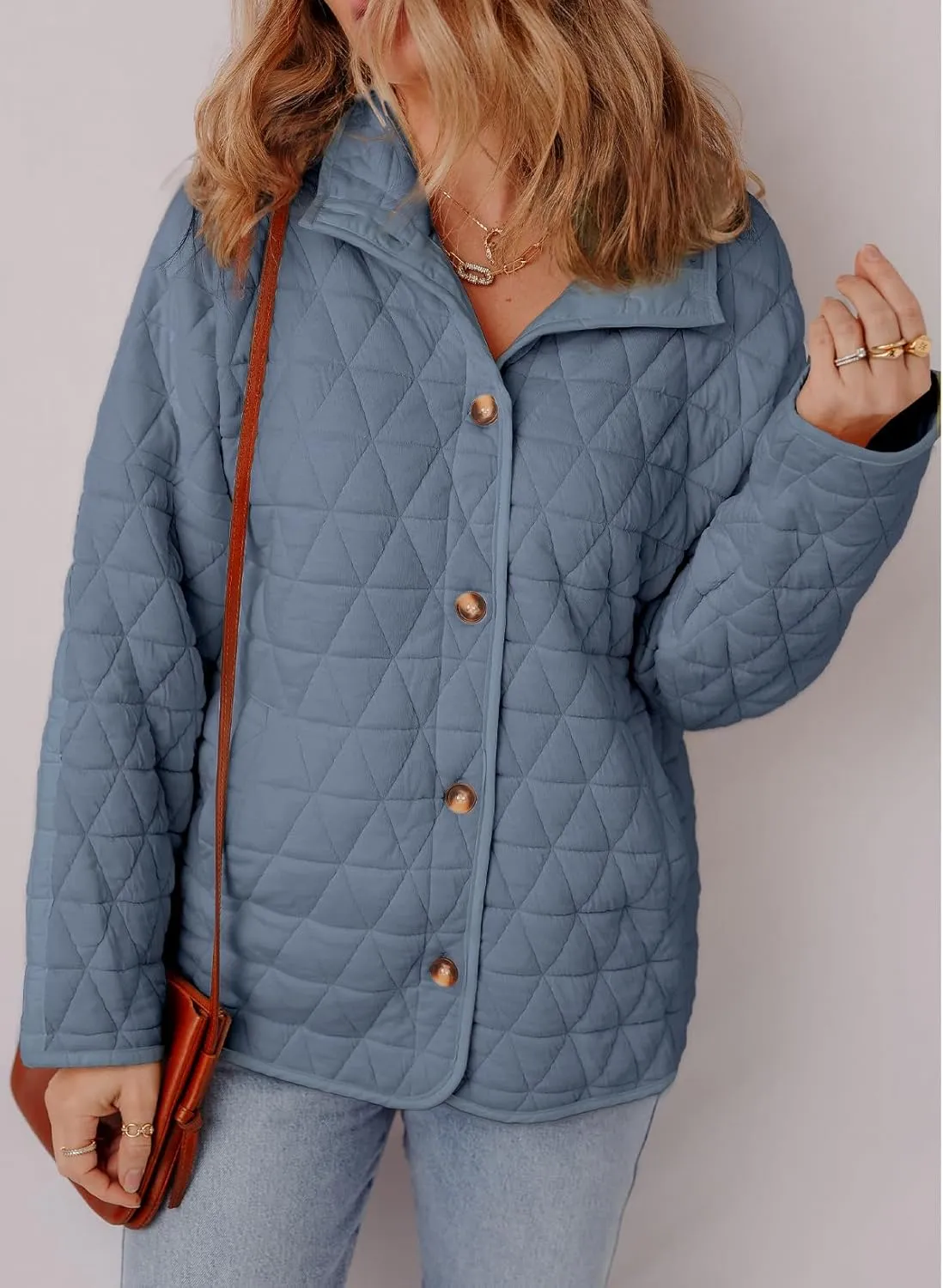 EVALESS Women's Lightweight Diamond Quilted Jacket Casual Winter Open Front Button Down Puffer Coat Outwear Cardigan