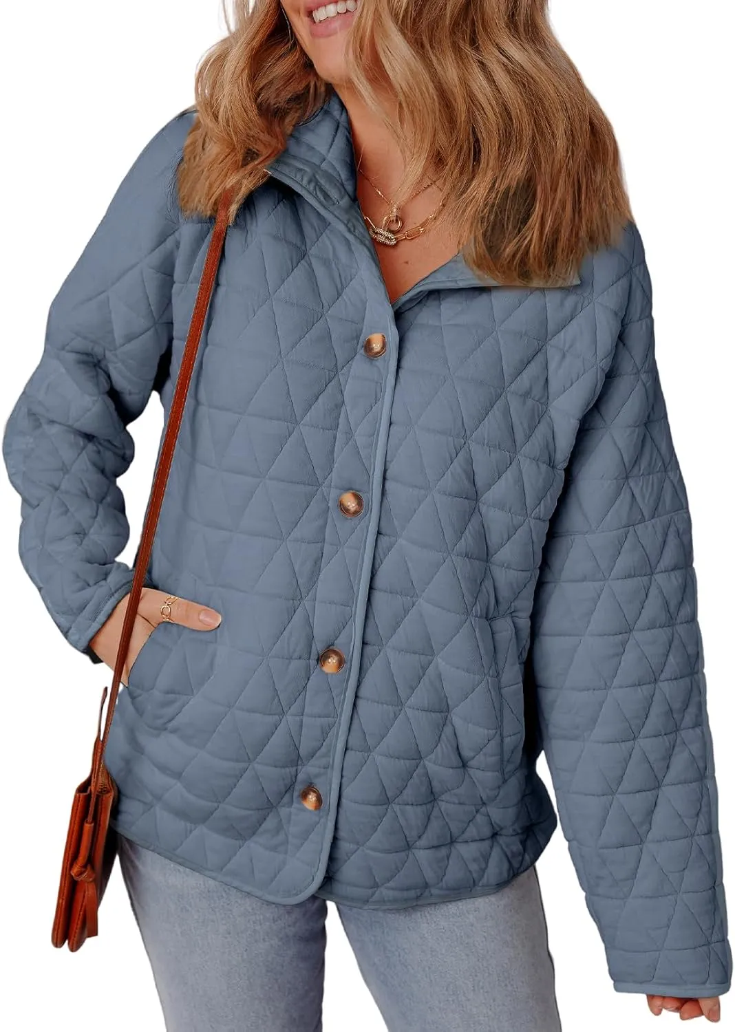 EVALESS Women's Lightweight Diamond Quilted Jacket Casual Winter Open Front Button Down Puffer Coat Outwear Cardigan