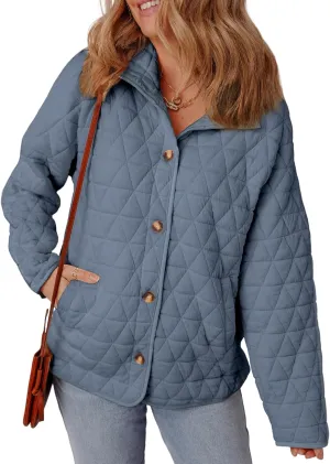 EVALESS Women's Lightweight Diamond Quilted Jacket Casual Winter Open Front Button Down Puffer Coat Outwear Cardigan