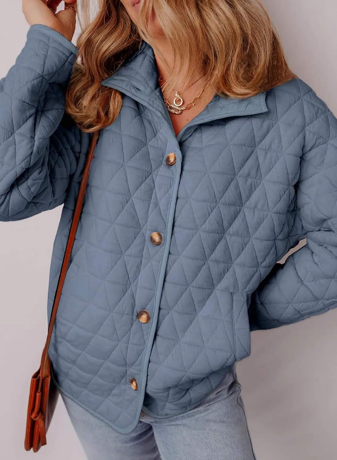 EVALESS Women's Lightweight Diamond Quilted Jacket Casual Winter Open Front Button Down Puffer Coat Outwear Cardigan