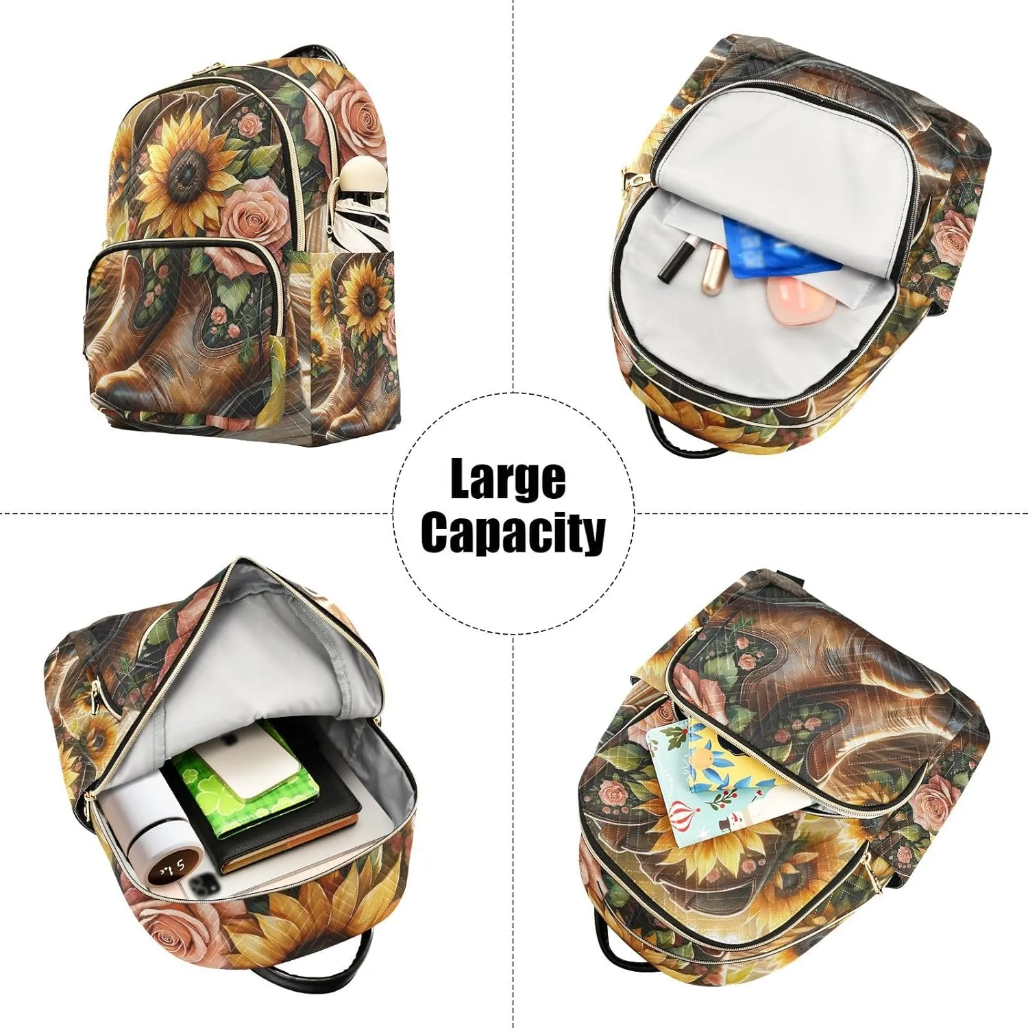 Exnundod Backpack Purse for Women Country Boots with Sunflowers, Mini Fashion Backpack Watercolor Western Cowboy Lightweight Casual Daypack Shoulder Bag Travel Backpack, S