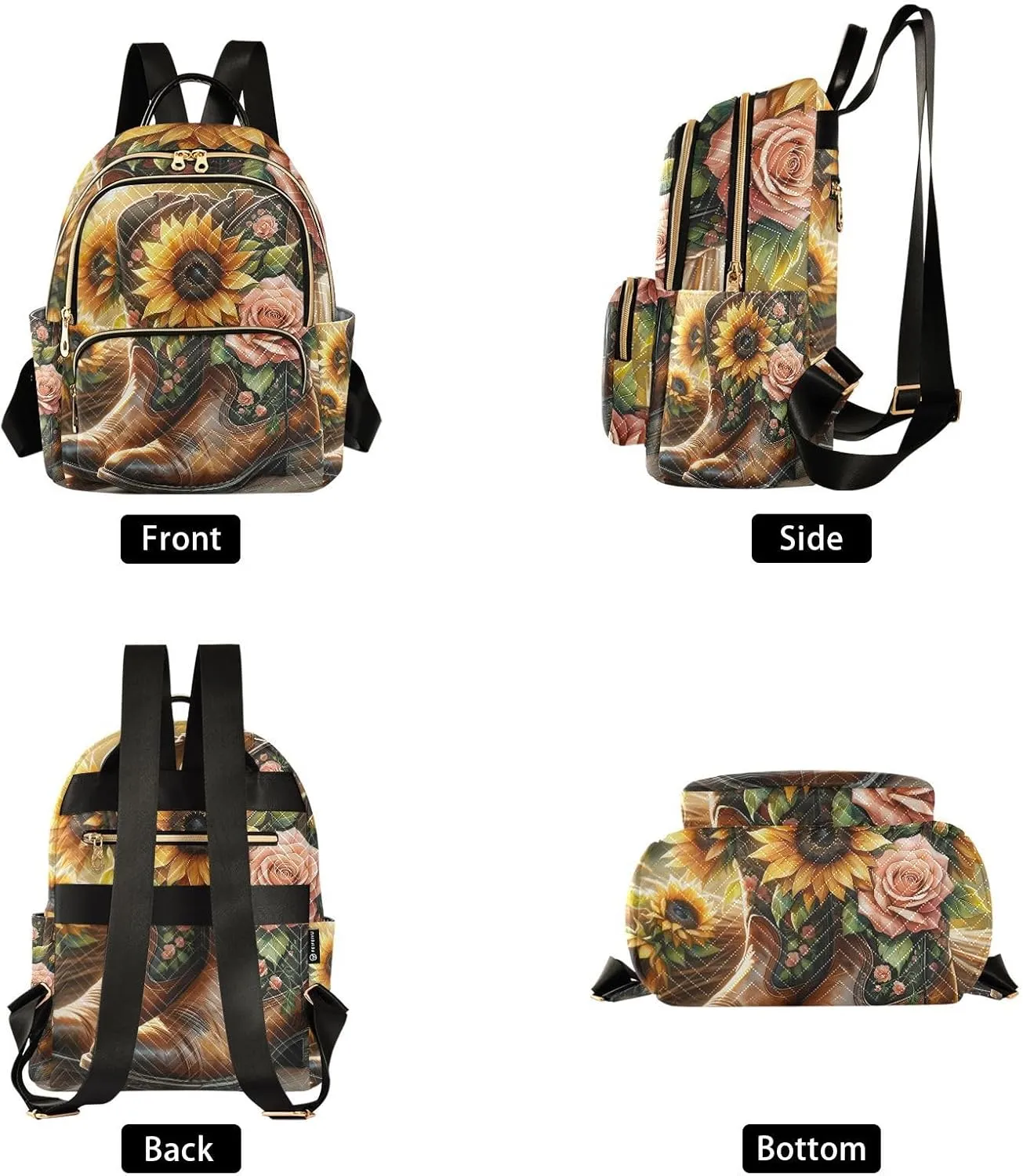 Exnundod Backpack Purse for Women Country Boots with Sunflowers, Mini Fashion Backpack Watercolor Western Cowboy Lightweight Casual Daypack Shoulder Bag Travel Backpack, S