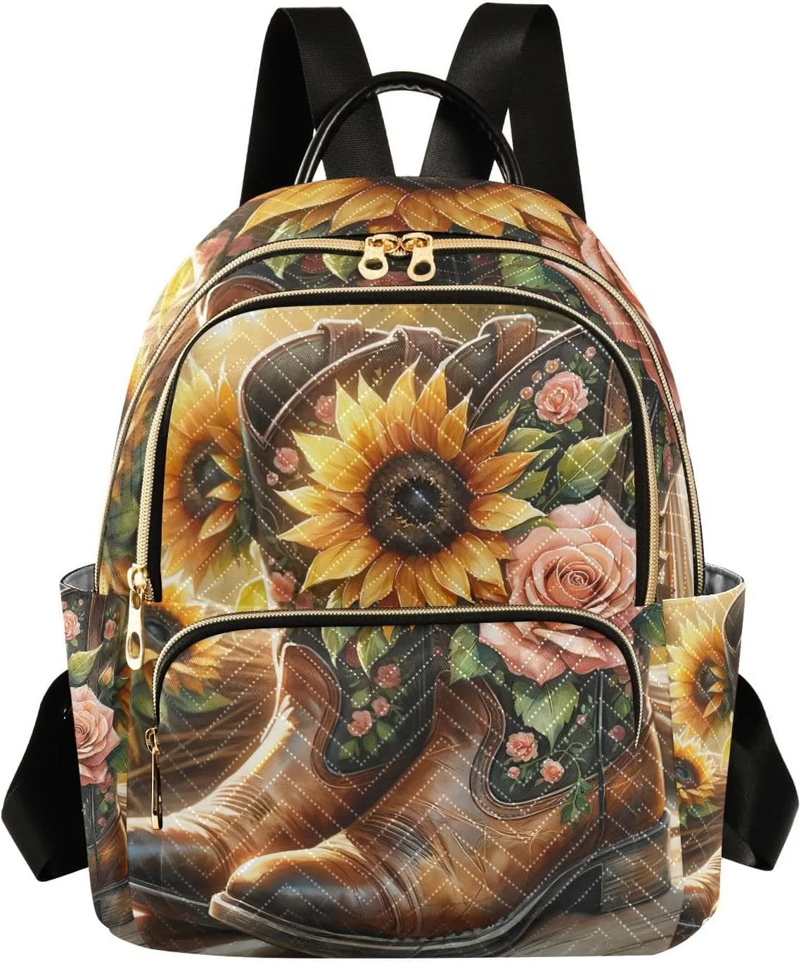 Exnundod Backpack Purse for Women Country Boots with Sunflowers, Mini Fashion Backpack Watercolor Western Cowboy Lightweight Casual Daypack Shoulder Bag Travel Backpack, S