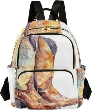 Exnundod Backpack Purse for Women Watercolor Cowboy Boots Printed, Mini Backpack Casual Backpack Western Travel Daypack,Medium