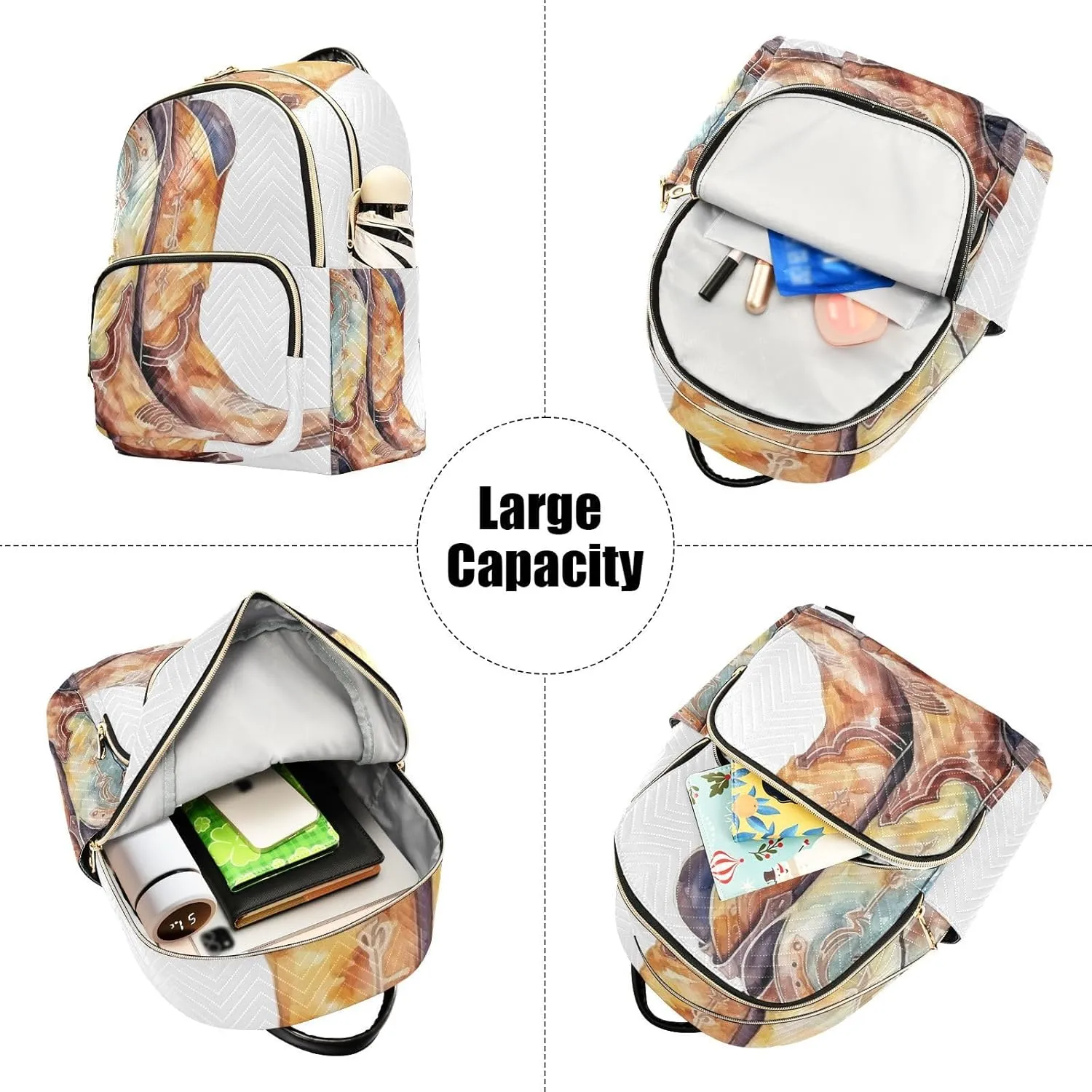 Exnundod Backpack Purse for Women Watercolor Cowboy Boots Printed, Mini Backpack Casual Backpack Western Travel Daypack,Medium