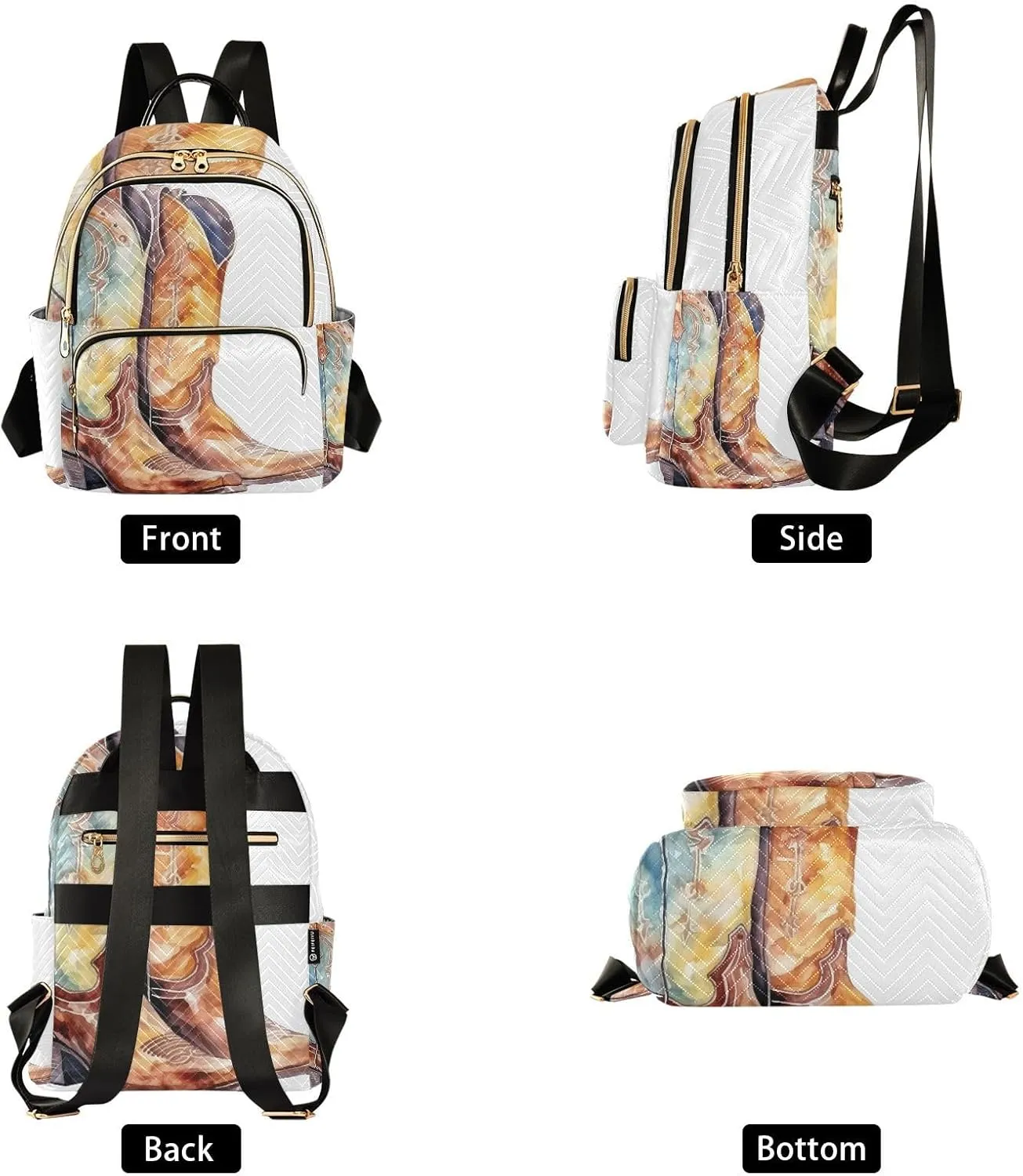 Exnundod Backpack Purse for Women Watercolor Cowboy Boots Printed, Mini Backpack Casual Backpack Western Travel Daypack,Medium