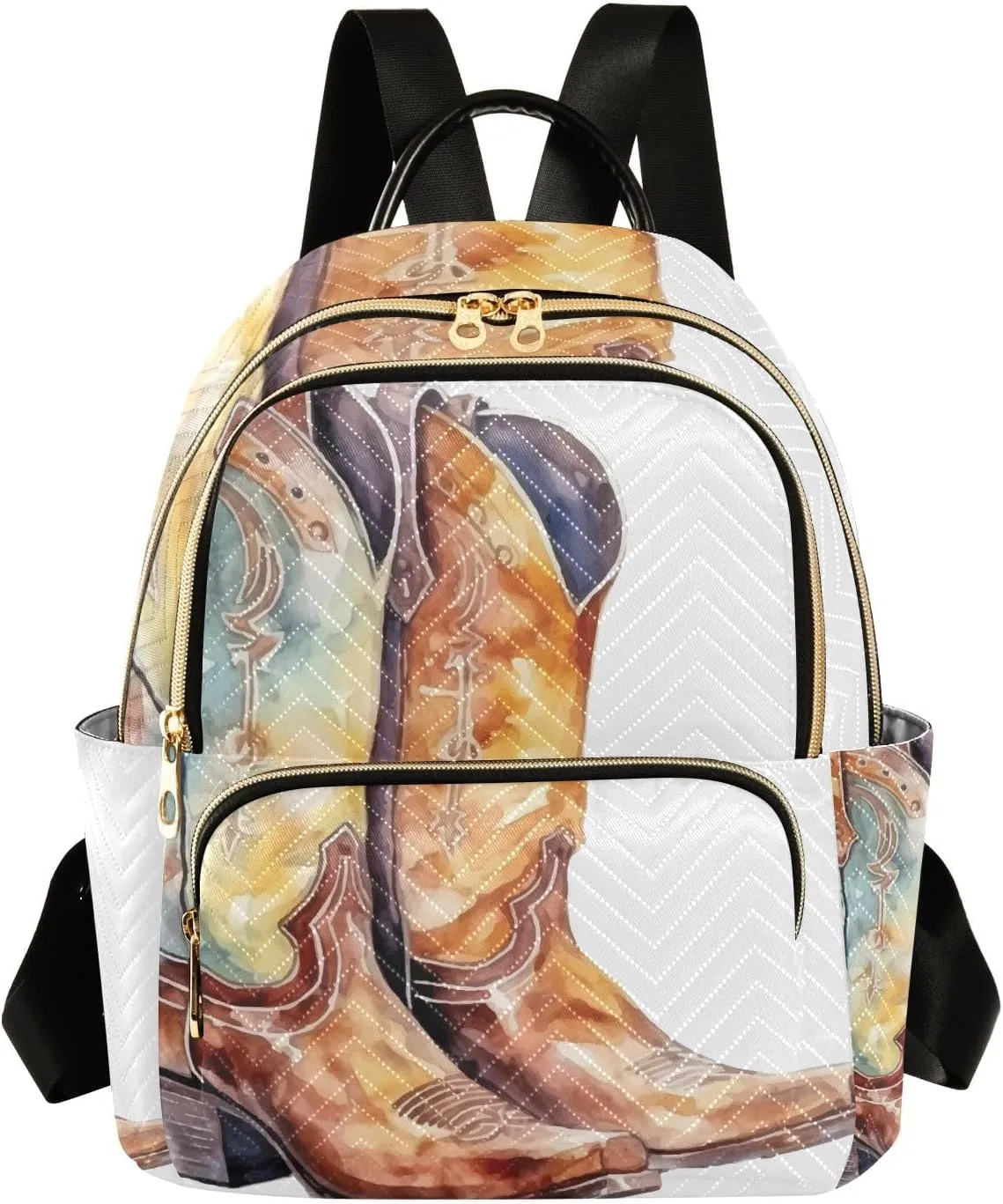 Exnundod Backpack Purse for Women Watercolor Cowboy Boots Printed, Mini Backpack Casual Backpack Western Travel Daypack,Medium