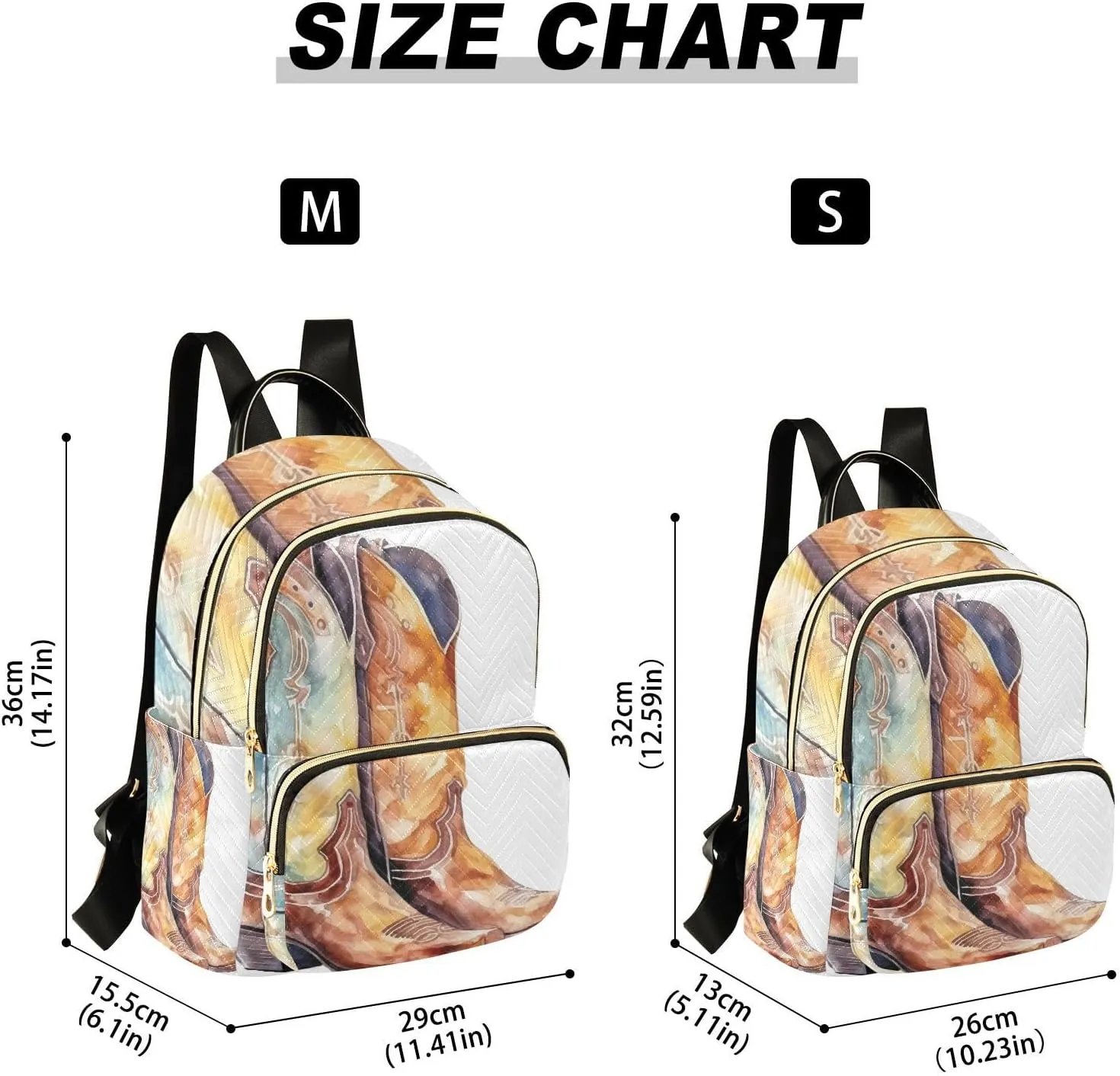 Exnundod Backpack Purse for Women Watercolor Cowboy Boots Printed, Mini Backpack Casual Backpack Western Travel Daypack,Medium