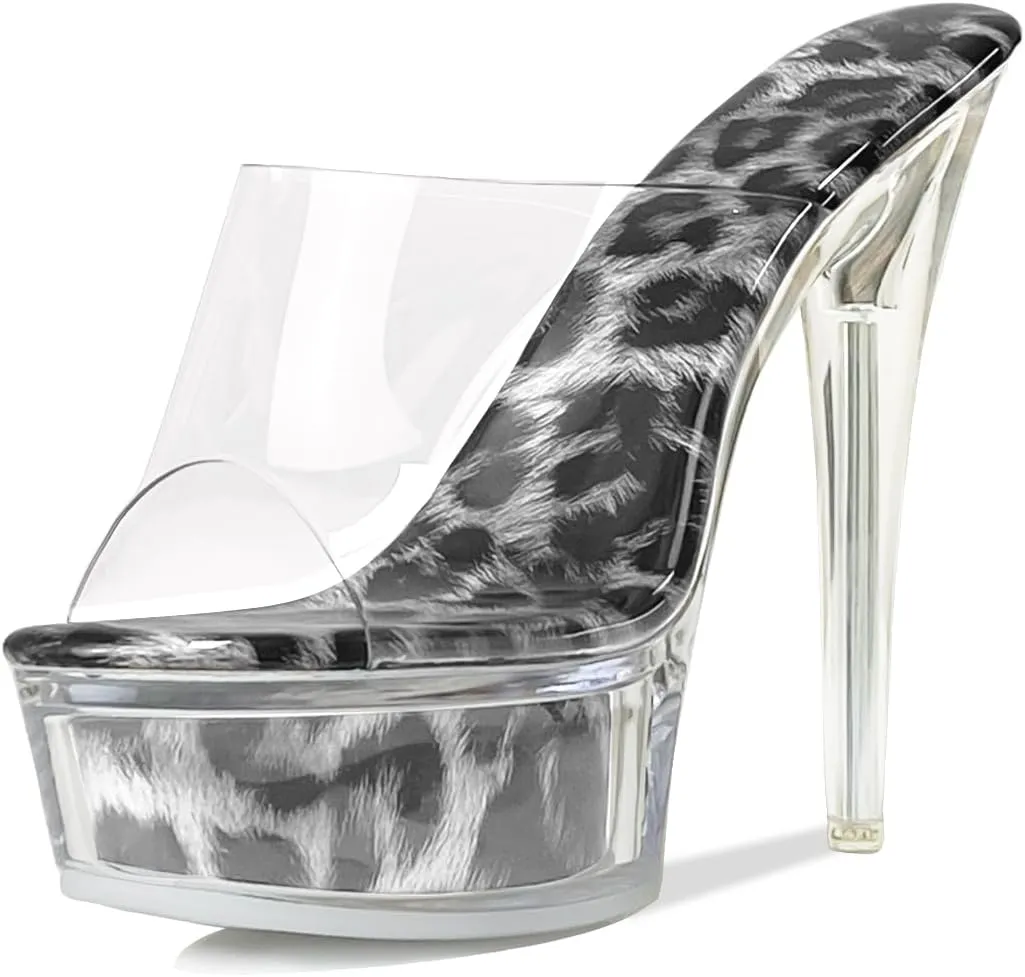 Fantoesay Women's Clear Super High Heeled Sandals Platform High Heels Transparent Stiletto Slip on Shoes