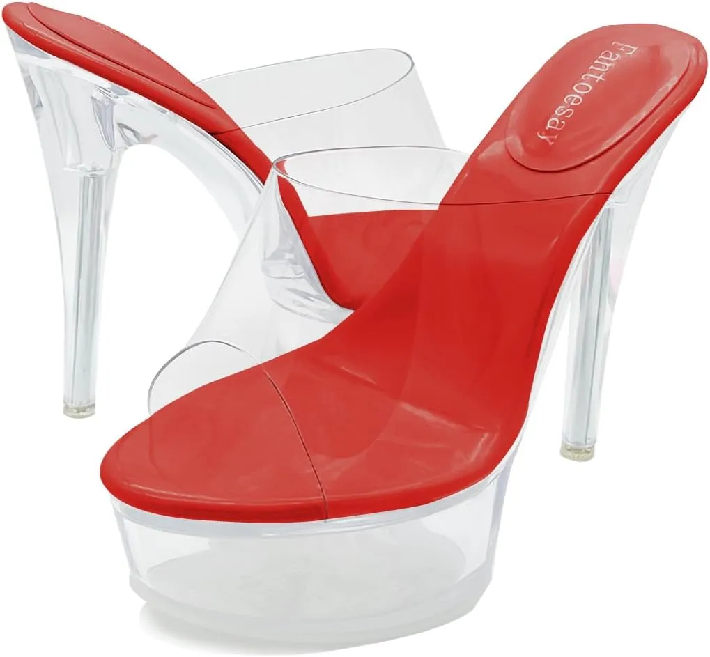 Fantoesay Women's Clear Super High Heeled Sandals Platform High Heels Transparent Stiletto Slip on Shoes