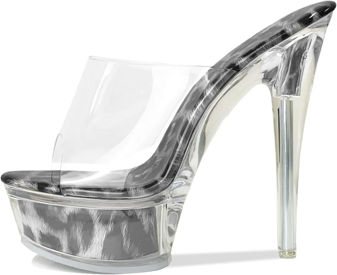 Fantoesay Women's Clear Super High Heeled Sandals Platform High Heels Transparent Stiletto Slip on Shoes