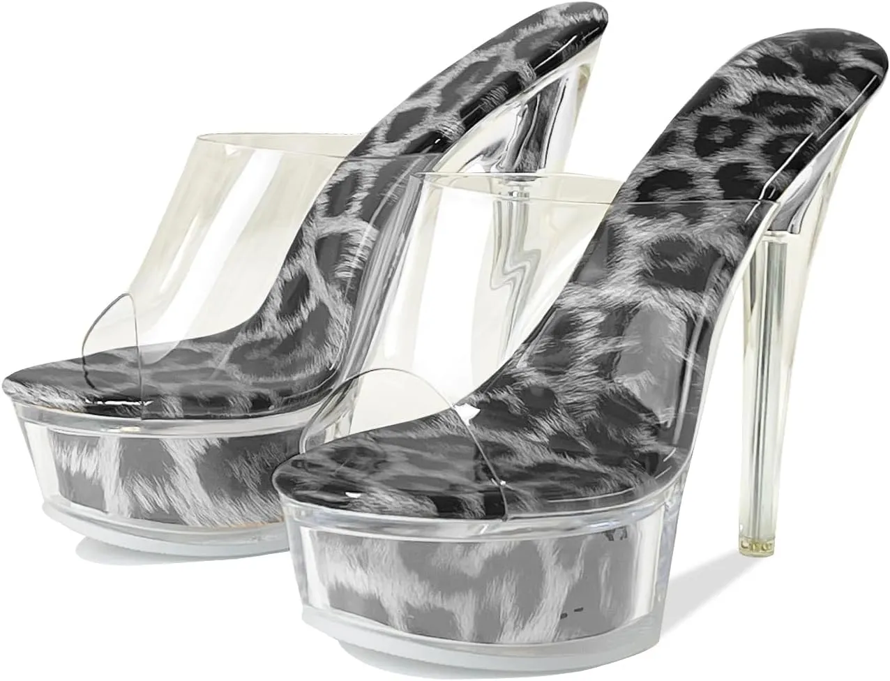 Fantoesay Women's Clear Super High Heeled Sandals Platform High Heels Transparent Stiletto Slip on Shoes