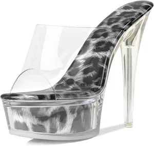 Fantoesay Women's Clear Super High Heeled Sandals Platform High Heels Transparent Stiletto Slip on Shoes