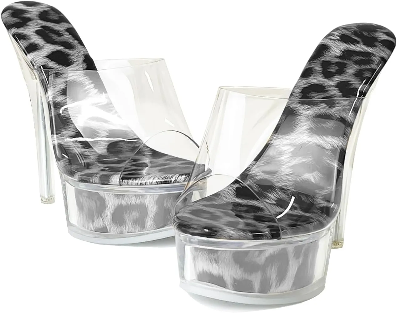 Fantoesay Women's Clear Super High Heeled Sandals Platform High Heels Transparent Stiletto Slip on Shoes