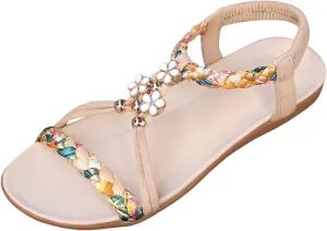 Fashion Flat Summer Sandals For Women 2025,Casual Open Toe Bohemian Ankle Strap Lightweight Comfortable Soft Sole Sandals Wide Width Vintage Beach Outdoor Daily Wear Shoes