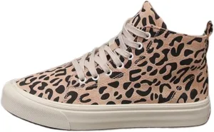 Fashion High Top Sneakers Womens Retro Classic Canvas Shoes Leopard Print Khaki Black Casual Tennis Shoes for Girls