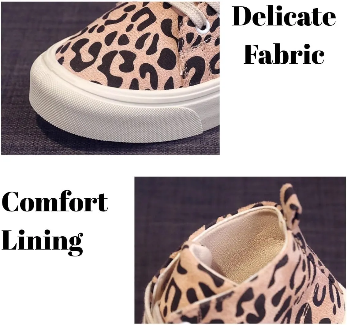 Fashion High Top Sneakers Womens Retro Classic Canvas Shoes Leopard Print Khaki Black Casual Tennis Shoes for Girls