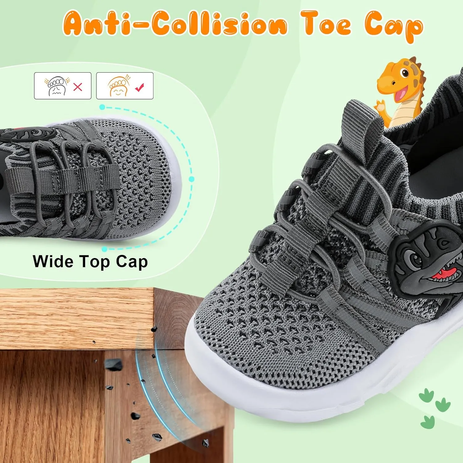 FEETCITY Toddler Shoes Boys Girls Walking Shoes Toddler Slip On Shoes Wide Kids Tennis Shoes Lightweight Toddler Dinosaur Shoes Baby Sneakers