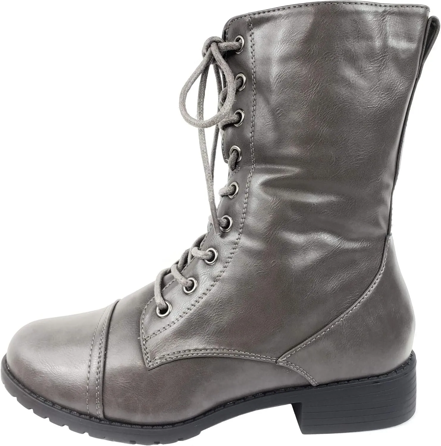 Forever Link Womens Round Toe Military Lace Up Knit Ankle Cuff Low Heel Combat Boots