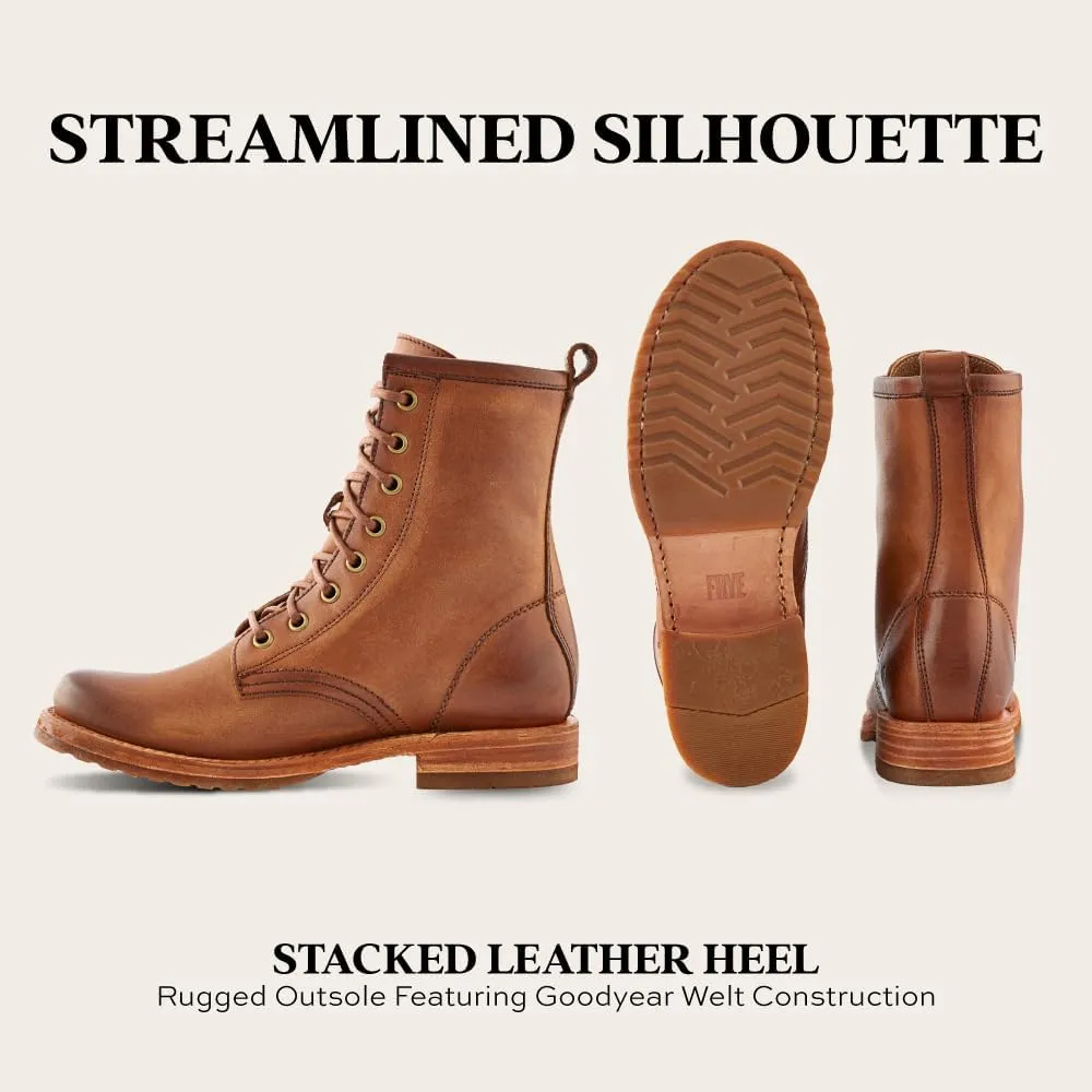 Frye Veronica Women’s Combat Boots Crafted from Hand-Burnished Vintage Italian Leather with Genuine Stitch-Down Welt Construction and Leather Lining – 6 ¾” Shaft Height