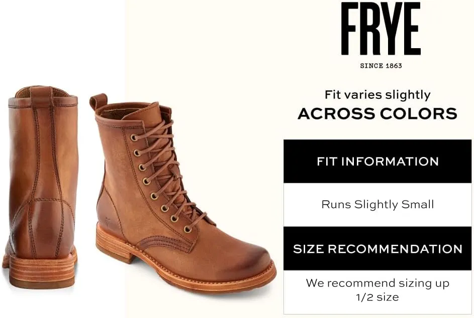 Frye Veronica Women’s Combat Boots Crafted from Hand-Burnished Vintage Italian Leather with Genuine Stitch-Down Welt Construction and Leather Lining – 6 ¾” Shaft Height