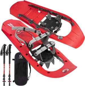 G2 23/25/30 Inch Mountain Terrain Snowshoes with Trekking Poles Set, Special Steel Traction Rails, EVA Foam Padded, Flexible Pivot Bar, Tote Bag, Grey/Blue/Red Available