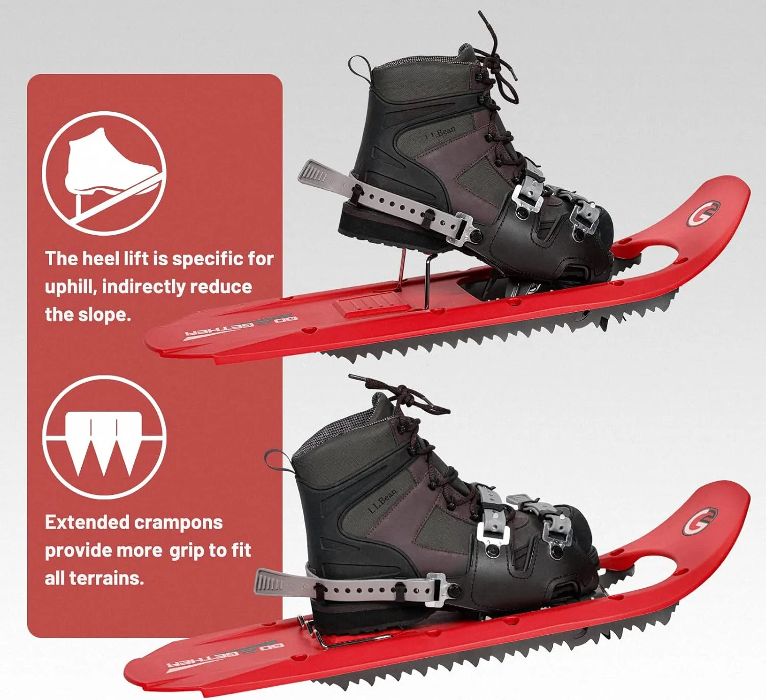 G2 23/25/30 Inch Mountain Terrain Snowshoes with Trekking Poles Set, Special Steel Traction Rails, EVA Foam Padded, Flexible Pivot Bar, Tote Bag, Grey/Blue/Red Available