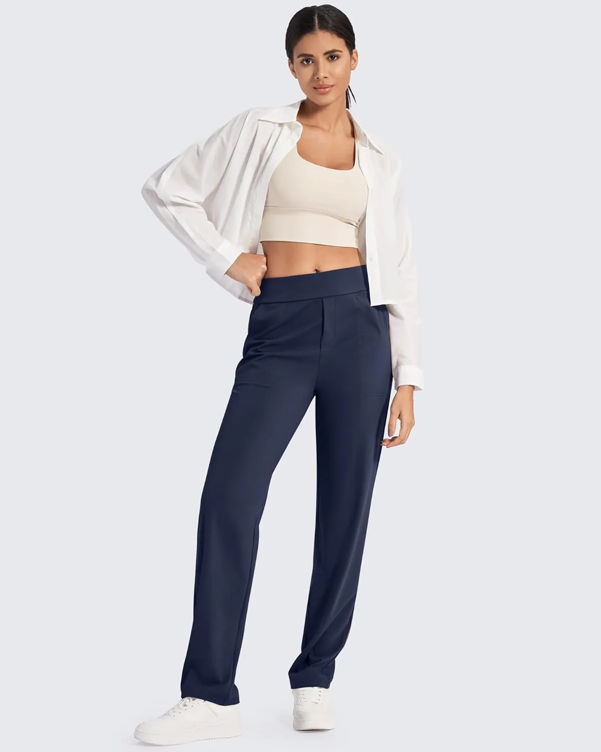 G4Free ShiftReady Yoga Pants Women High Waist Dress Work Pants with Pockets Wide Leg Business Casual Trousers 28"/30"/32"