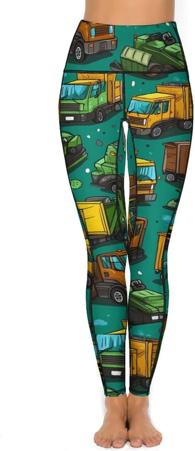 Garbage Truck Busy Day Women's Yoga Pants Leggings with Pockets High Waist Compression Workout Pants