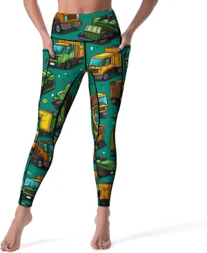Garbage Truck Busy Day Women's Yoga Pants Leggings with Pockets High Waist Compression Workout Pants