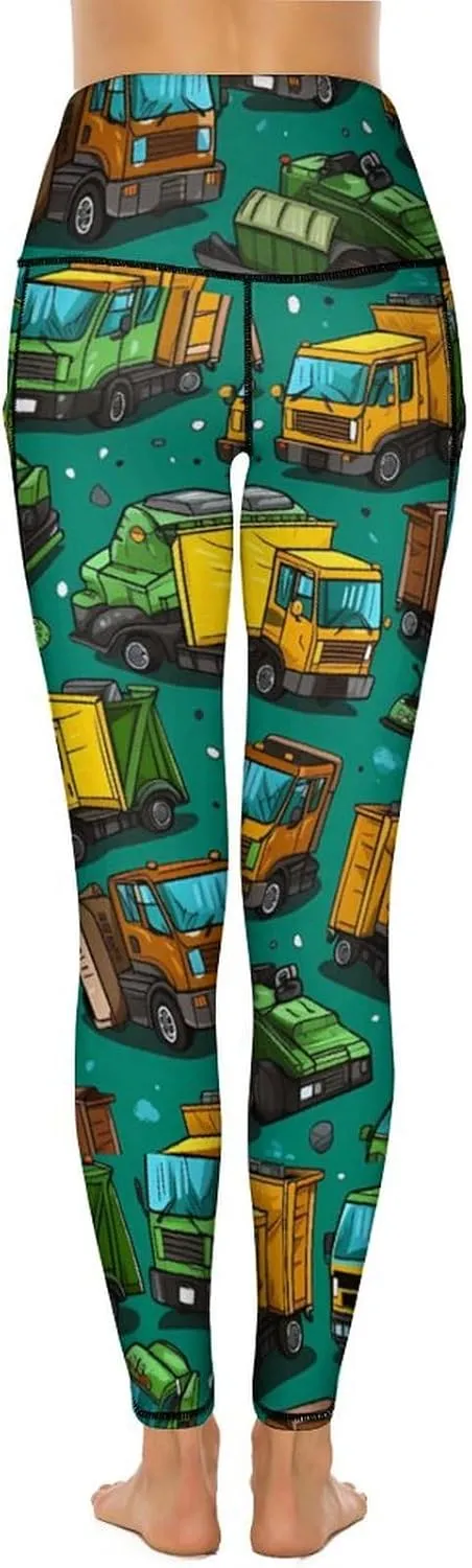 Garbage Truck Busy Day Women's Yoga Pants Leggings with Pockets High Waist Compression Workout Pants